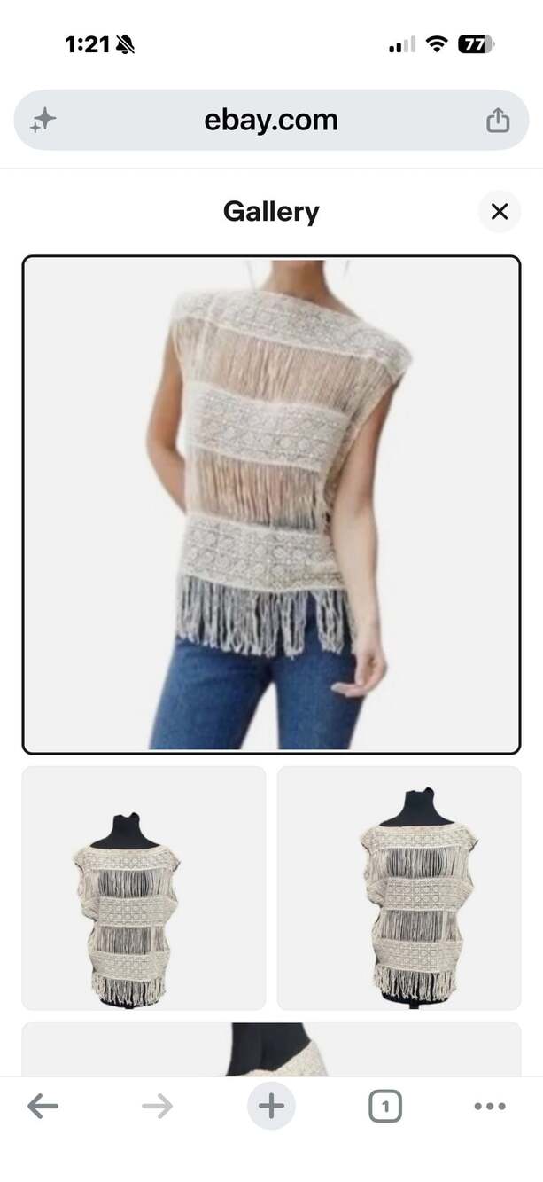 Cream Crochet Fringe boho fairy Sleeveless Top Size XS